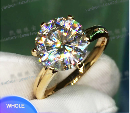 YANHUI Have 18K RGP LOGO Pure Solid Yellow Gold Ring Luxury Round Solitaire 8mm 2.0ct Lab Diamond Wedding Rings For Women ZSR169